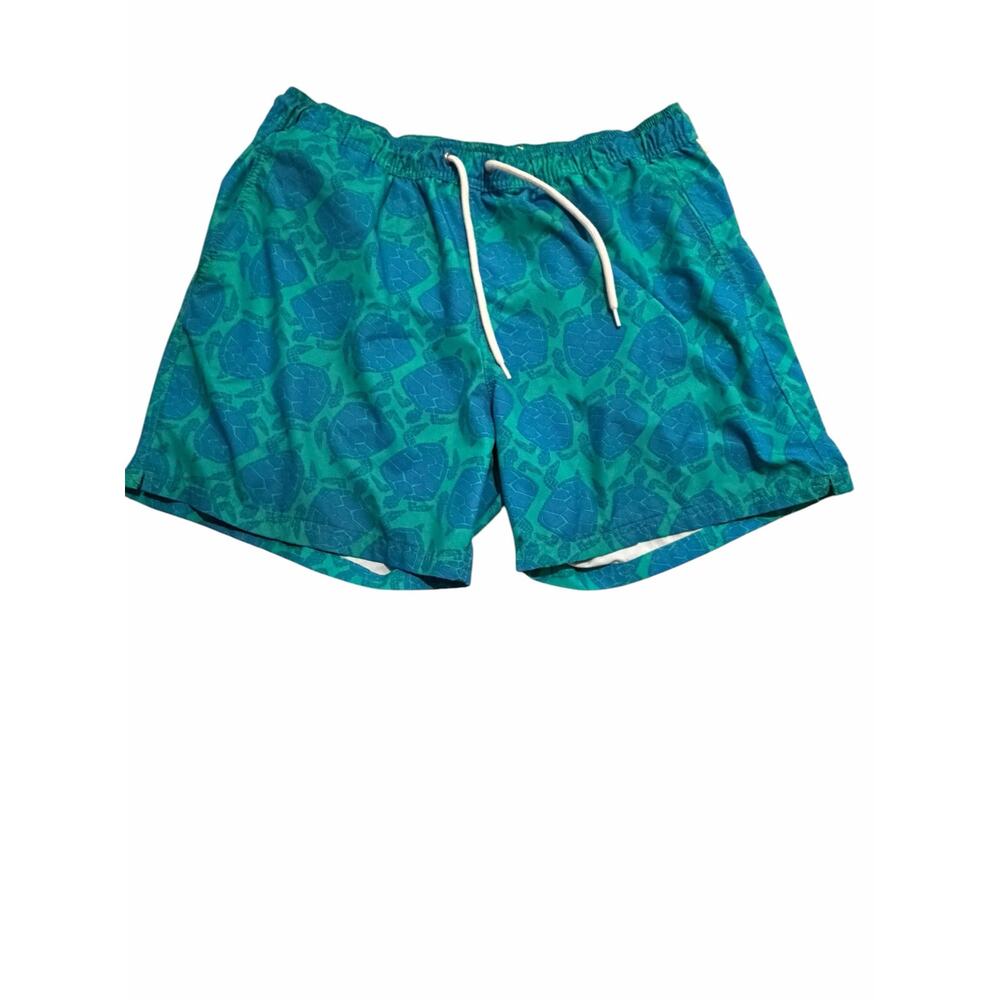 J.Crew Factory Flex Swim Trunks Turtle Print Green Blue Size L Quick Dry